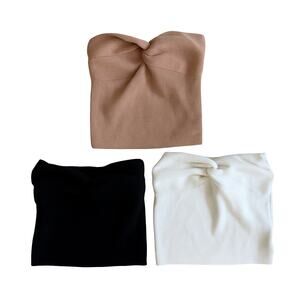 $54 Set of 3 White/Black/Tan Twisted Sweetheart Strapless Tops - S